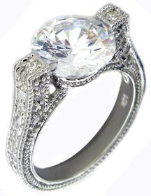 Ring 10mm Cz Prong Set 3mm Side Cz's Sterling silver Ring