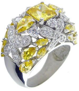 Ring cluster Design Sq Ctr  Sterling silver Ring 590R324