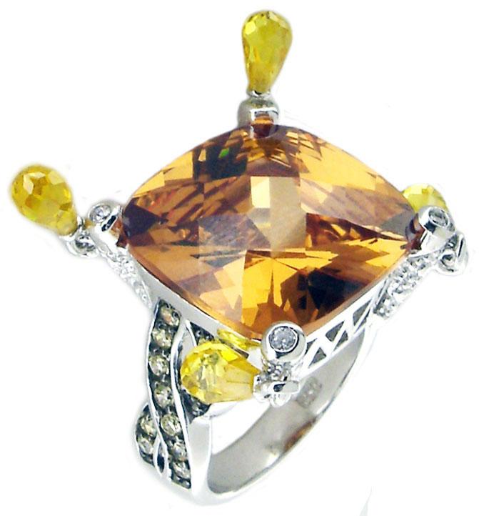 Ring Sq Fct Four Pr Hanging Cz's  Sterling silver Ring 590R364
