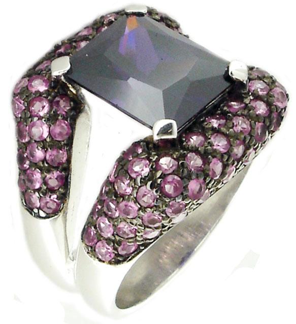 Ring Double Row Pave Cz Ctr Amethyst Sterling silver Ring 590R384