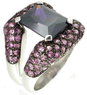 Double Row Pave Cz Ctr Em Color Sterling silver Ring