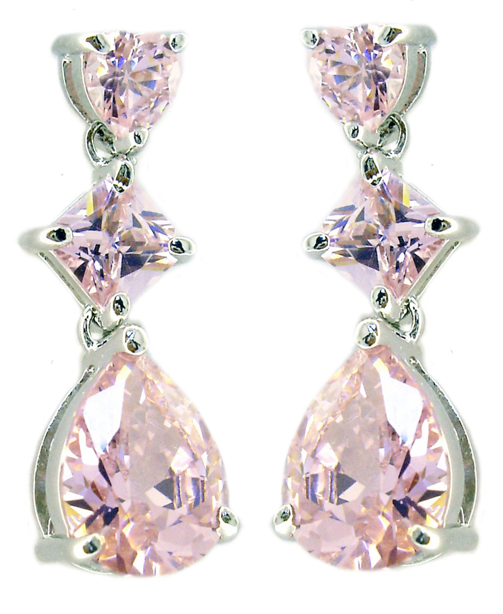 Earring OPERA Rd Sq Pr Drop Cz in S/S Rhodium. 600E21072