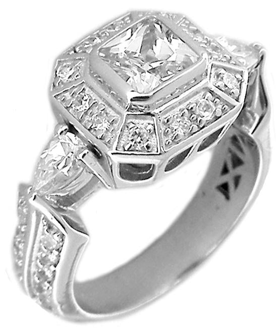 Ring Vintage Sq Ctr Cz fine Sterling silver Ring 600R12551