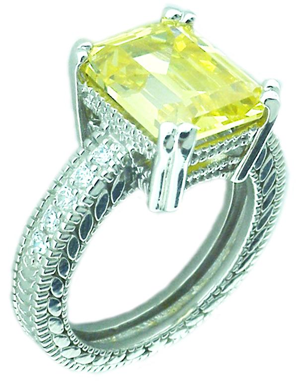 Ring Filigree 3Ct Emerald Shape Cz Sterling silver Ring 600R12821