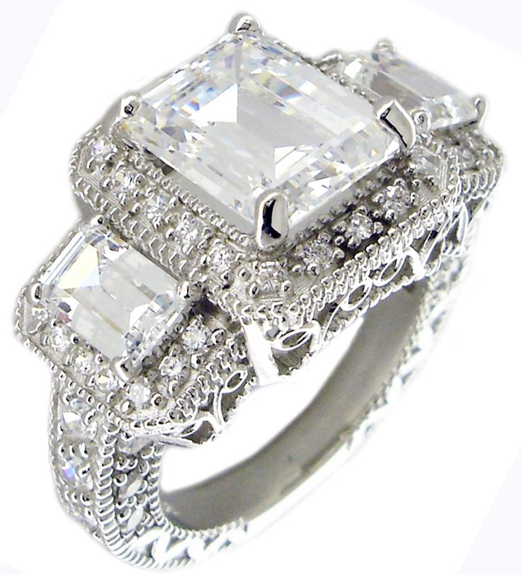 Ring Miligree Three Em Cz's Sterling silver Ring 600R12878
