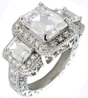 Ring Miligree Three Em Cz's Sterling silver Ring 600R12878