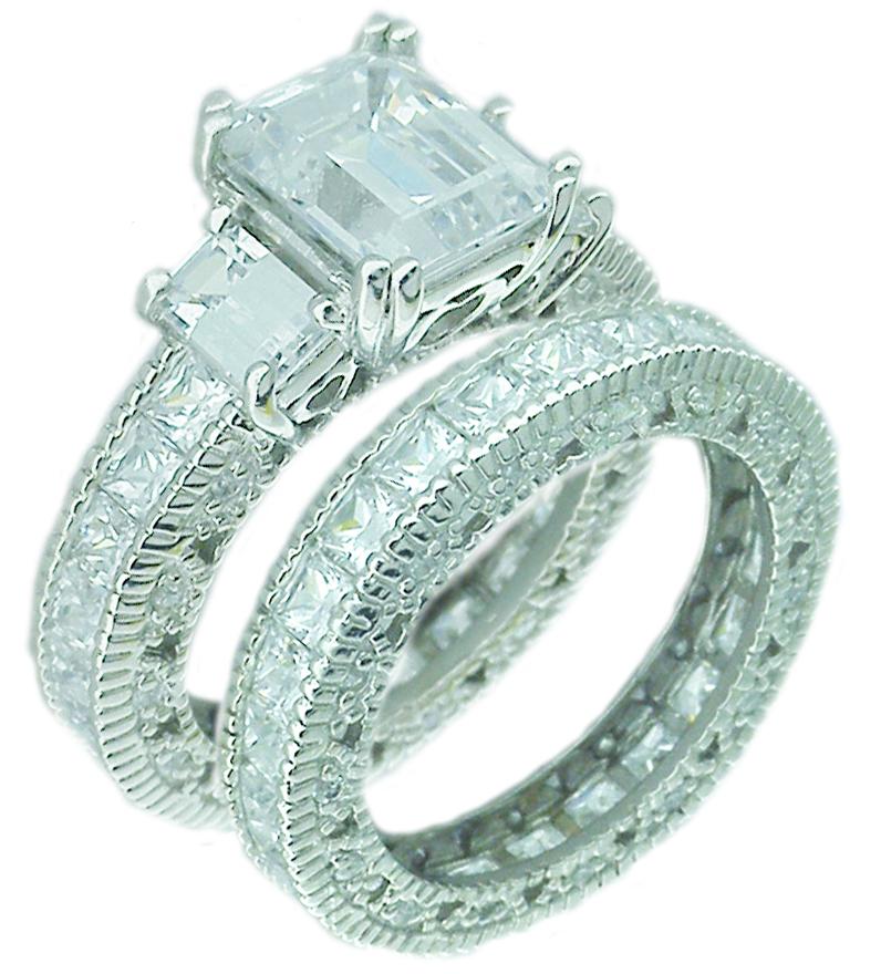 Ring Zirconite Cubic Zirconia Filigree Sterling Silver Eternity Ring set 600R12997