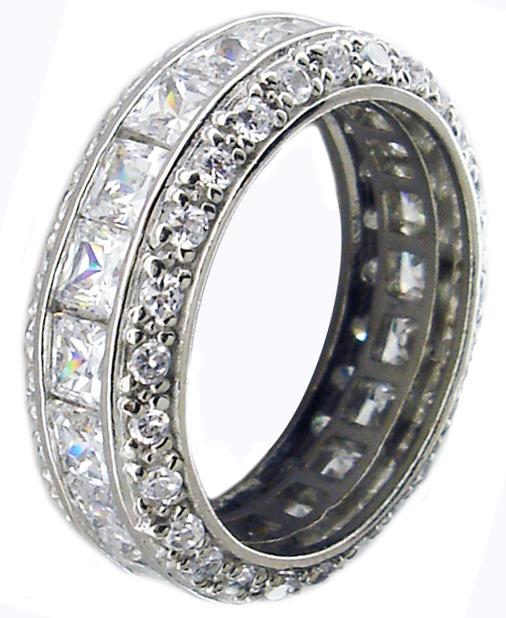 Ring Zirconite Cubic Zirconia Triple side Eternity Sterling Silver Ring 600R13061