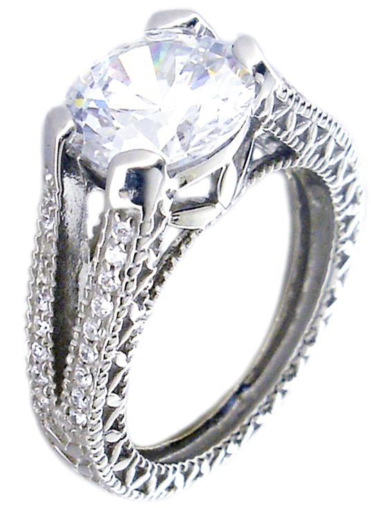 Ring Milegree 3Ct Center Cz in Sterling silver Ring 600R13624