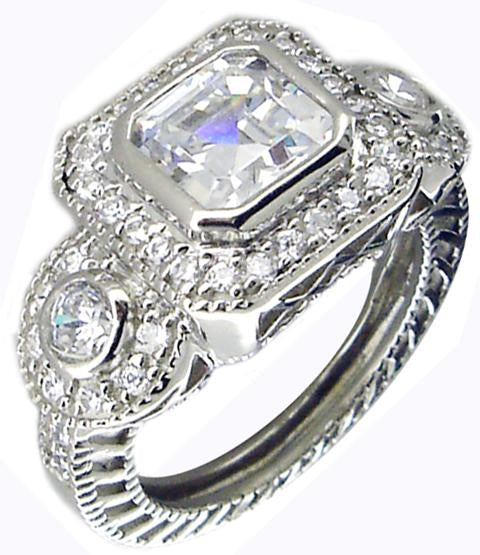 Ring Square Cz Rd Pave Around Sterling silver Ring 600R13833
