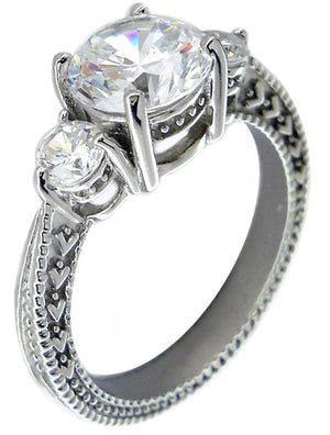 Ring Filigree 3Ct Ctr Rd Cz Rd Side Sterling silver Ring.600R13846
