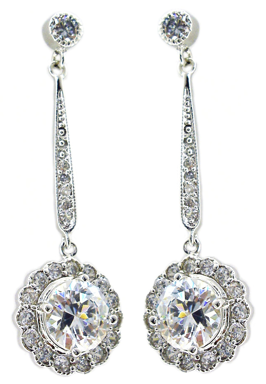 Earring Rd Bezel Cz Ov Bar with Flower Drop 602E10516