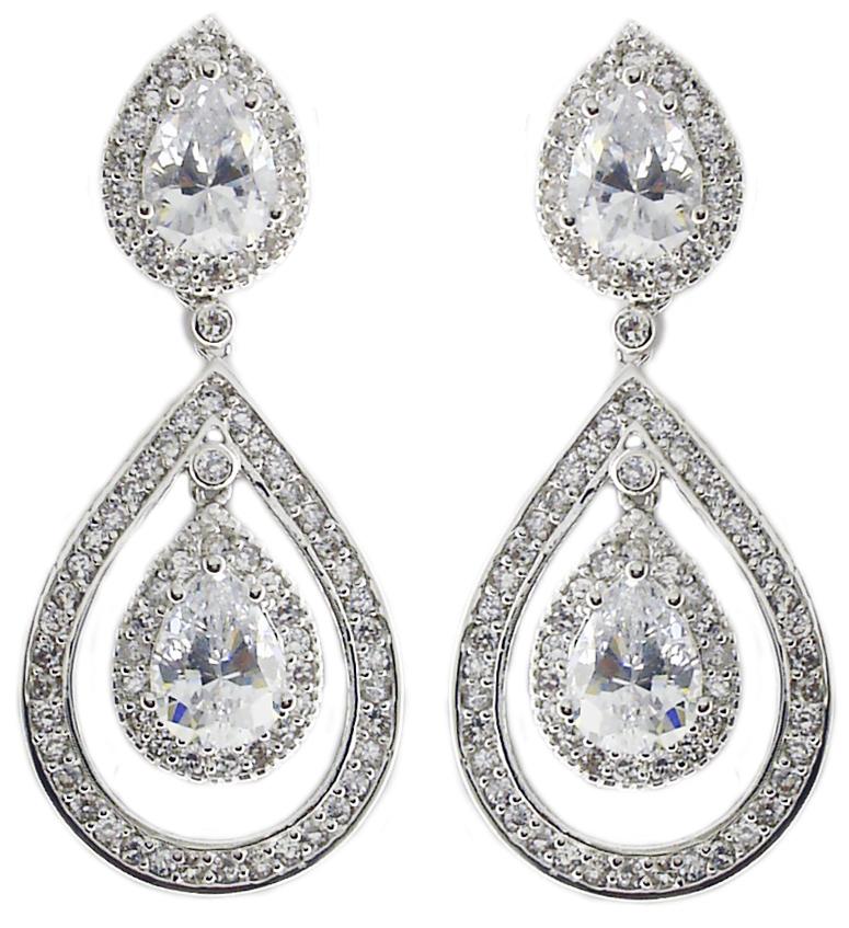 Earrings  Double pear drop  embellished with cz stones S/S 602E10615