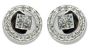 Earring Post in Sq Rd Pave Cz
