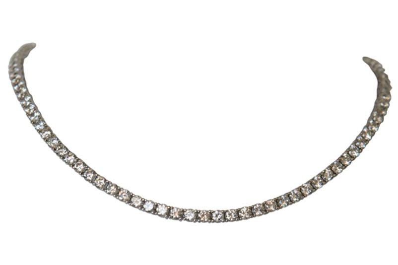 Round Zirconite Set Rhodium Necklace