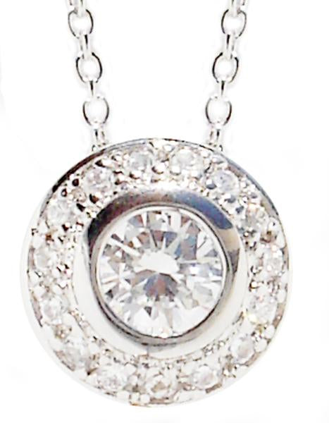 Pendant Bezel Set Pave Round Sterling Silver. 602P20209