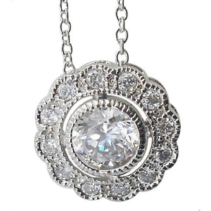 Link Pave Cz Flower Pendant with Rd Ctr Cz