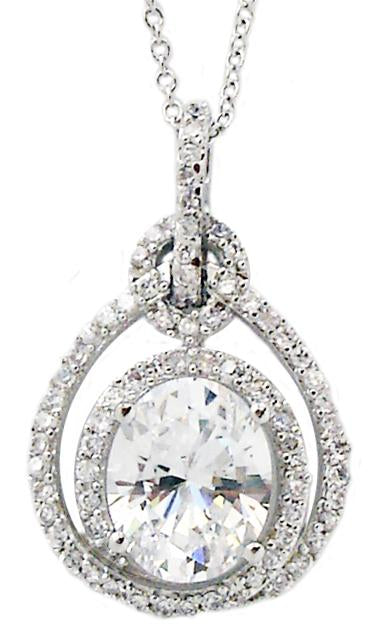 Pendant Oval  Spiral Pave Around Sterling Silver 602P20418