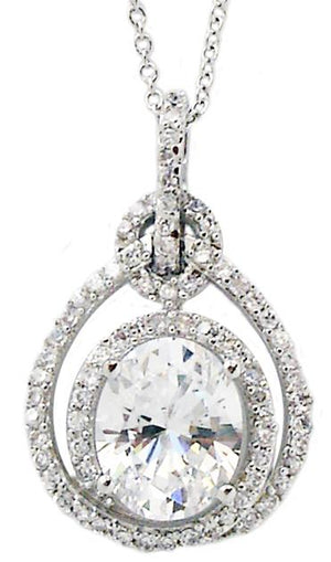 Pendant Oval  Spiral Pave Around Sterling Silver 602P20418