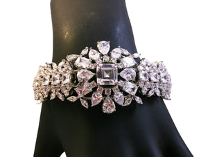 Fancy floral cluster multi-shape CZ statement bracelet  featuring high quality Zirconite cubic zirconia that are prong set and clustered together for a truly decadent piece 603B-206