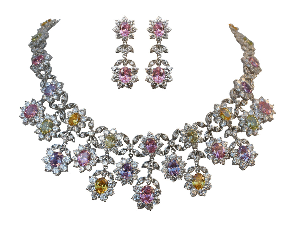 Couture cluster Pastel flowers all around Zirconite Necklace 603N112
