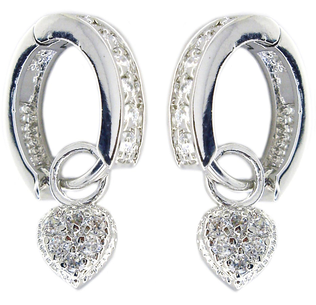 Earring Huggie Set Rd Cz Pave Ht in S/S Rhodium