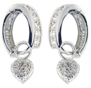 Earring Huggie Chn Set Rd Cz Pave Ht in S/S Rhodium
