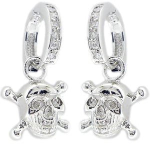 Earring Huggie  Round Cz Skull in S/S Rhodium 605E7290