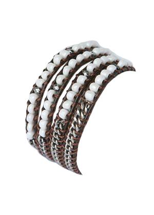 Bracelet Leather beaded wrap  610B8695