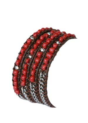 Bracelet Leather beaded wrap  610B8695