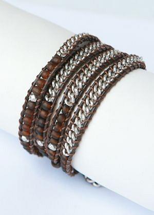 Bracelet Leather beaded wrap  610B8695