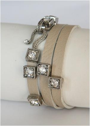 Leather Bracelet With Crystal Inserts