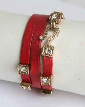 Leather Bracelet With Crystal Inserts