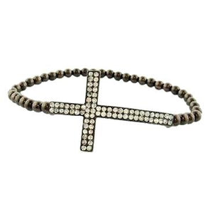 Gun Metal Plated Cross Crystal Bracelet