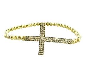 Gun Metal Plated Cross Crystal Bracelet - Gold