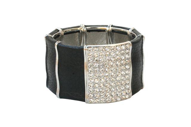 Wide Stretch Leatherette Bracelet Embellished 622B0180A