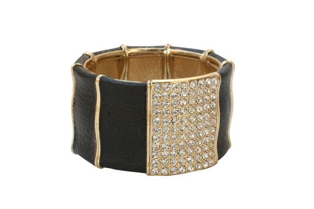 Wide Stretch Leatherette Bracelet Embellished 622B0180A