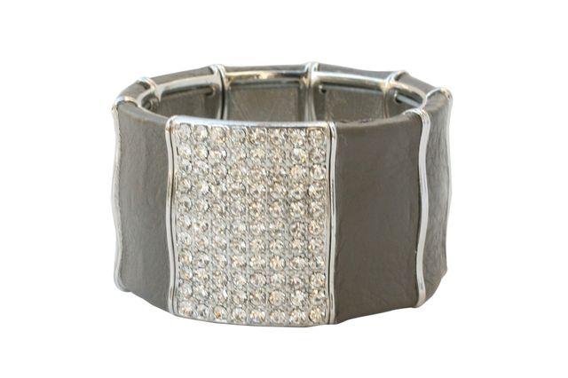 Wide Stretch Leatherette Bracelet Embellished 622B0180A