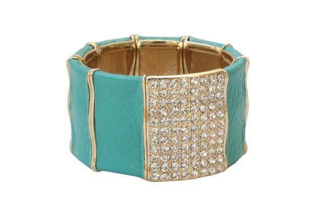 Wide Stretch Leatherette Bracelet Embellished 622B0180A