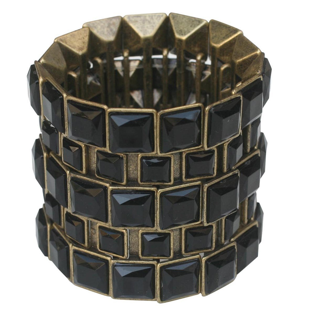 Bracelets Substantial 5-Row shifted large and small square shape crystal embedded stretch  622B0199
