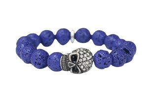 Bracelet 12mm Fossil style Beads with Crystal Pave Skull Stretch  622B0232