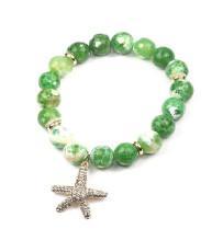10mm genuine Mano marble style beads tones w/hanging crystal jeweled Star fish charm 622B0328
