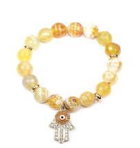10mm genuine  marble beads tones w/hanging crystal jeweled Hamsa charm 622B0330