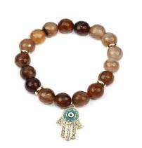 10mm genuine  marble beads tones w/hanging crystal jeweled Hamsa charm 622B0330