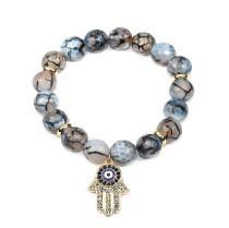 10mm genuine  marble beads tones w/hanging crystal jeweled Hamsa charm 622B0330