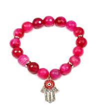 10mm genuine  marble beads tones w/hanging crystal jeweled Hamsa charm 622B0330