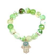 10mm genuine  marble beads tones w/hanging crystal jeweled Hamsa charm 622B0330