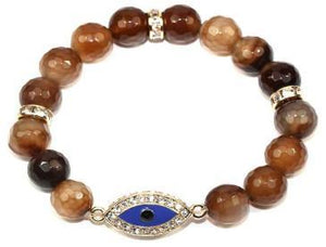 10mm genuine  marble beads tones w/Protective energy Eye crystal jeweled in-line charm 622B0331