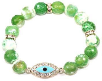 10mm genuine  marble beads tones w/Protective energy Eye crystal jeweled in-line charm 622B0331