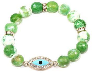 10mm genuine  marble beads tones w/Protective energy Eye crystal jeweled in-line charm 622B0331